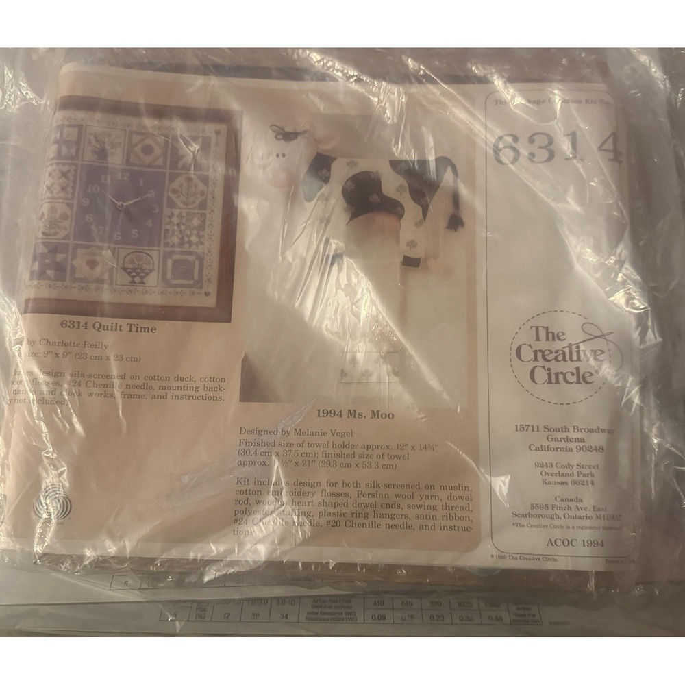 NEW The Creative Circle Quilt Time‎ #6314 1994 Ms. Moo CrossStitch Kit